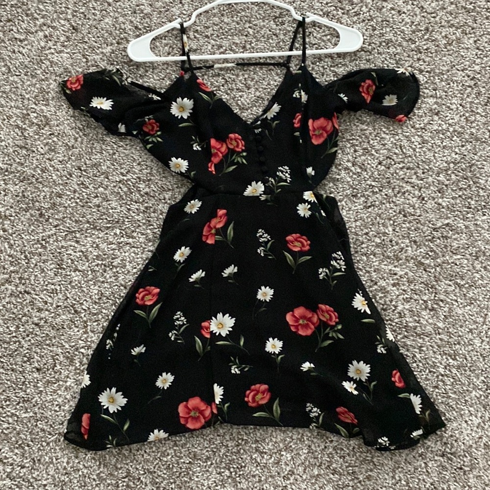 Black Floral Cold Shoulder Dress